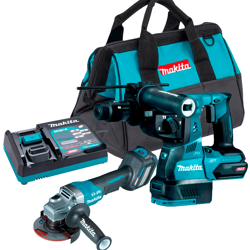 Combo Makita 40v MAX 1 Hr002gz + ga028gz + 2 bl4040 + Dc40ra127V+ bolsa de brinde.