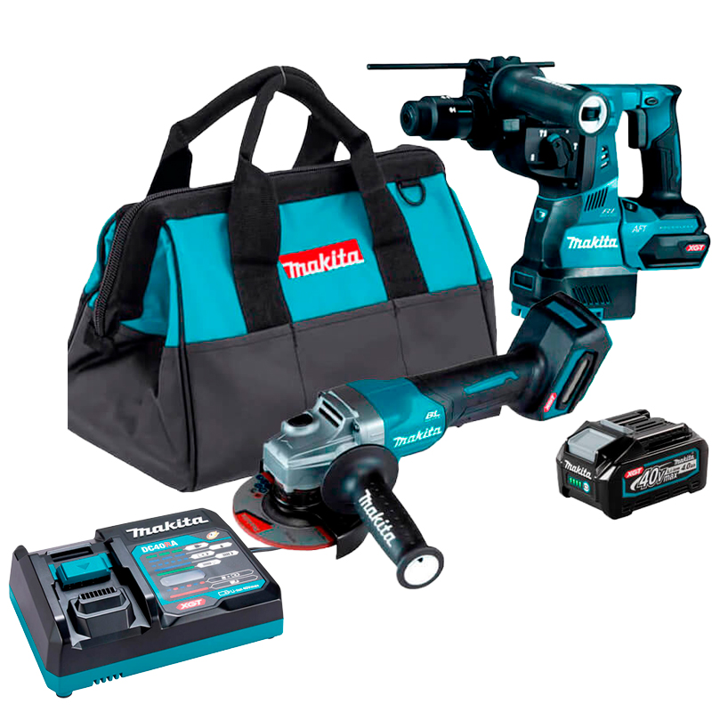 Combo Makita 40v MAX II - 1 GA015GZ + 1 HR002GZ + 2 BL4040 + DC40RA127V + Bolsa Brinde