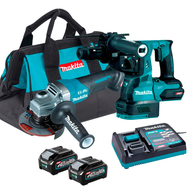 Combo Makita 40v MAX IV - 1 HR004GZ + GA028GZ+ 2 BL4040 + DC40RA127V+ bolsa de brinde.