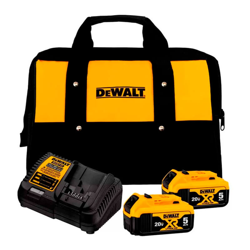 Kit Bolsa 2 Baterias 20V Max 5Ah e Carregador Bivolt DeWALT DCB205C2K-BR